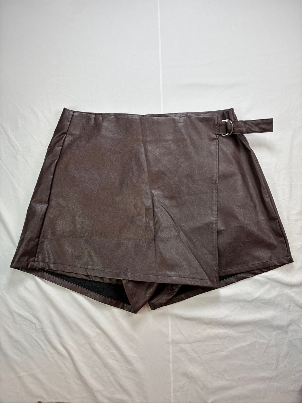 Cider Faux Leather Skort with Side Buckle - Dark Brown